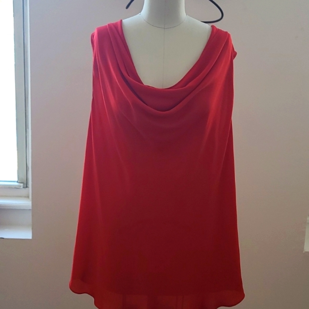 Karen Kane Red crepe & silk cowl neck blouse